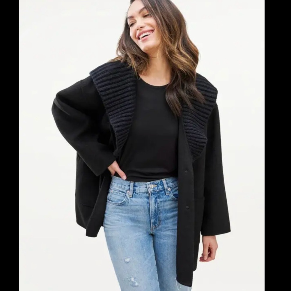 SPLENDID * Annika Sweater Mix Wool Jacket w/ Detachable Hood Black XS $248 *NEW